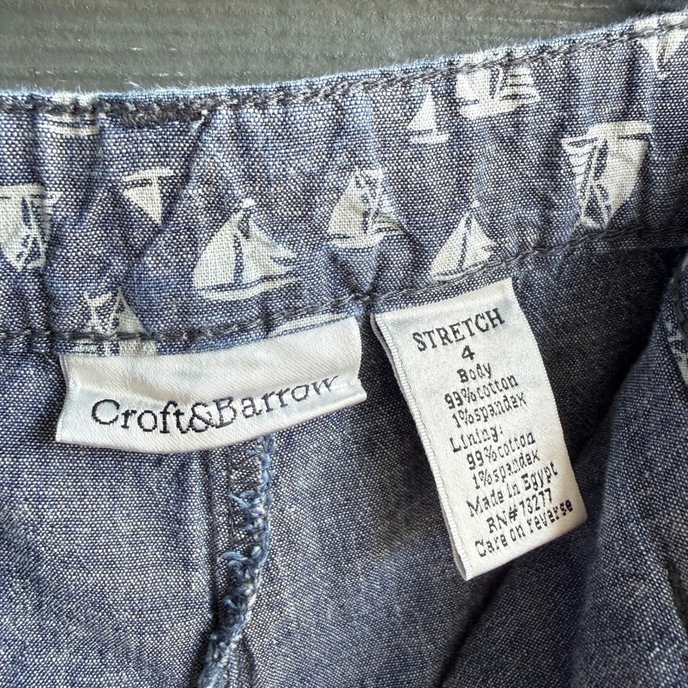 Croft & Barrow Sailboat Print Chambray Skirt Cotton Stretch Size 4 Coastal - Picture 7 of 12
